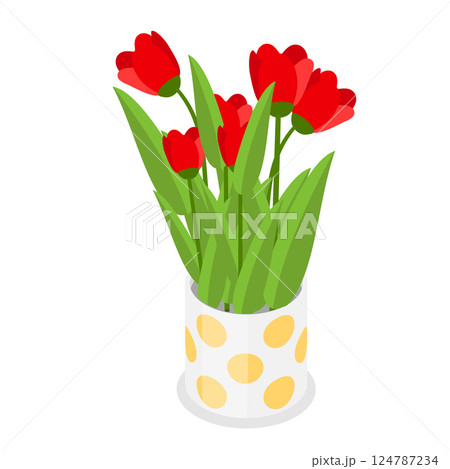 3D Isometric Flat Vector Set of Flower Bouquets , Florist Composition. Item 10 124787234