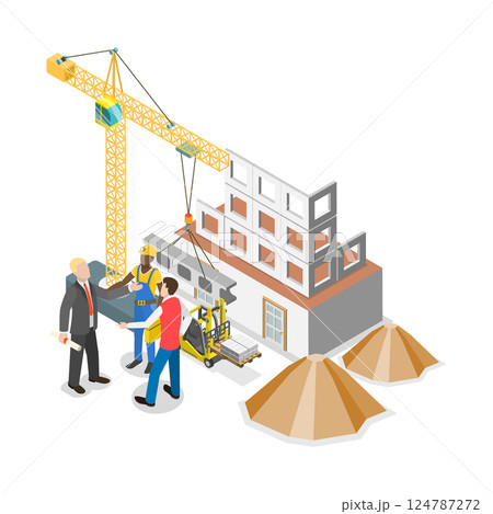 3D Isometric Flat Vector Illustration of Builders And Architects , Construction Business. Item 5 124787272