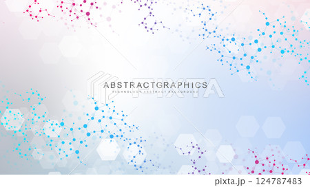 Abstract technology connect background lines and dots with hexagons. Modern hexagons technology concept design background. Vector illustration. 124787483