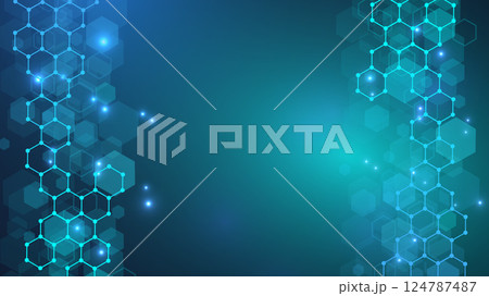 Hexagonal abstract background. Big Data Visualization. Global network connection. Medical, technology, science background. illustration. 124787487