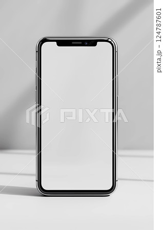 Modern smartphone with a blank screen for mockups and designs on a white background. Perfect for app design mockups, digital marketing, or branding presentations. Modern smartphone with a blank screen for mockups and designs on a white background. Perfect for app design mockups, digital marketing, or branding presentations. 124787601