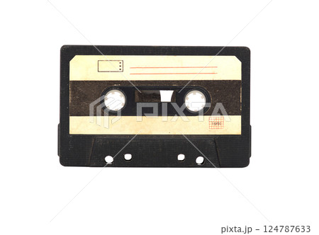 The black vintage Compact Audio Cassette isolated on white background. 124787633