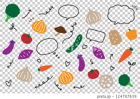 かわいい 野菜 吹き出し 矢印 セット かわいい 野菜 吹き出し 矢印 セット 124787639