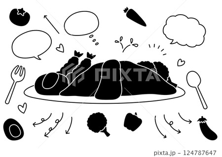 かわいい オムライス キッズメニュー ハンバーグ 吹き出し 矢印 セット 124787647