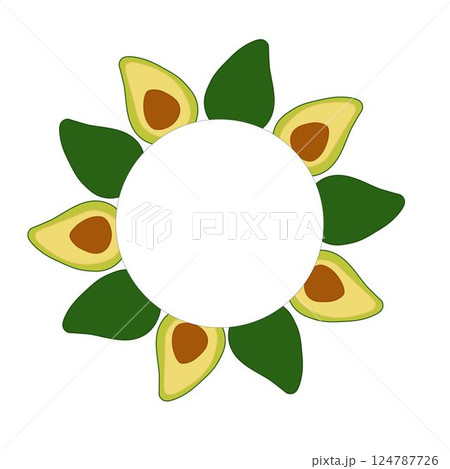 Avocado Vector circle round frame. Flat template for banners, print for fabric, labels, t-shirt printing. Eat green Avocado Vector circle round frame. Flat template for banners, print for fabric, labels, t-shirt printing. Eat green 124787726