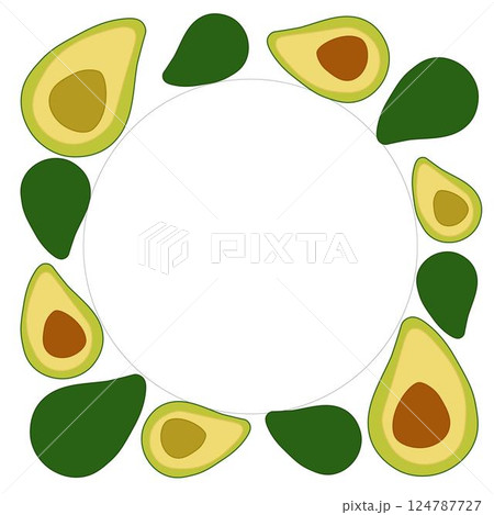 Avocado circle round Frame in square. Avocado flat Background with Space for Text. Vegetable background for banners, print for fabric, labels, t-shirt printing. Eat green Avocado circle round Frame in square. Avocado flat Background with Space for Text. Vegetable background for banners, print for fabric, labels, t-shirt printing. Eat green 124787727