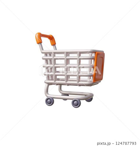 Realistic shopping cart, trolley 3D vector icon, cartoon market empty metal basket container on wheels for purchases 124787793
