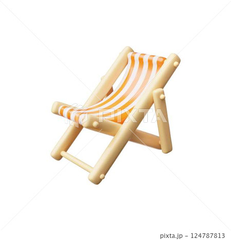 Vector 3d illustration of beach chair, wooden with striped fabric. 124787813