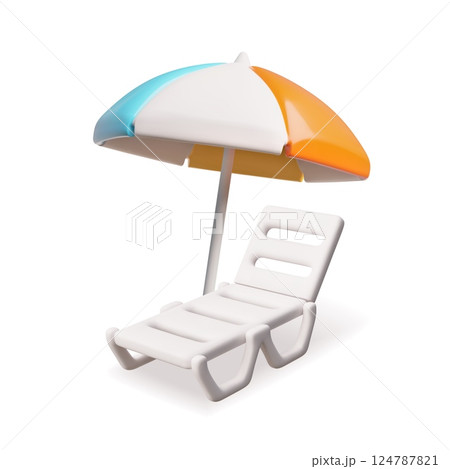 Beach lounger, sunbed with umbrella 3D vector illustration, cartoon seaside or pool summer holiday rest furniture 124787821