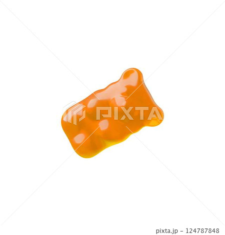 Orange chewy gummy bear 3D cartoon vector icon, sweet candy, fruit flavor of dessert snack, bright animal marmalade Orange chewy gummy bear 3D cartoon vector icon, sweet candy, fruit flavor of dessert snack, bright animal marmalade 124787848