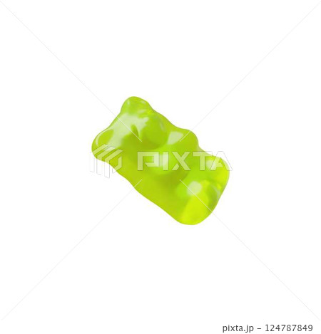 Chewy gummy bear 3D cartoon vector icon, sweet green dessert, fruit flavor of delicious snack, bright animal candy Chewy gummy bear 3D cartoon vector icon, sweet green dessert, fruit flavor of delicious snack, bright animal candy 124787849