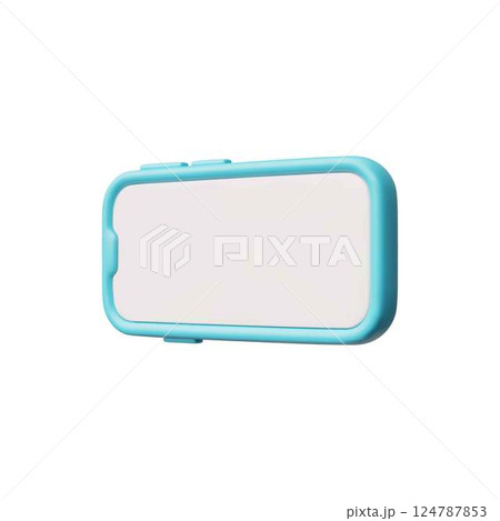 Mobile smartphone with horizontal white blank screen 3D vector icon, volume gadget with empty screen with blue case 124787853