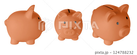 Set Piggy bank pig Orange color on isolated white background Set Piggy bank pig Orange color on isolated white background 124788232