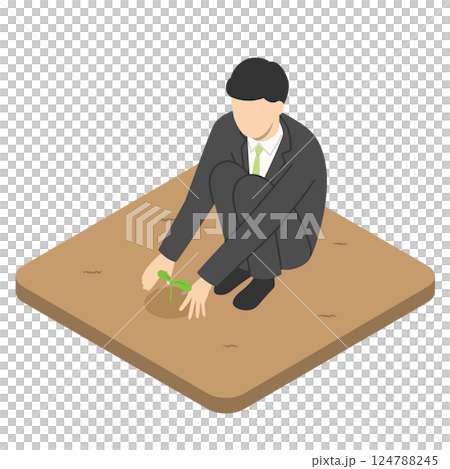 Male office worker planting seedlings, isometric 124788245