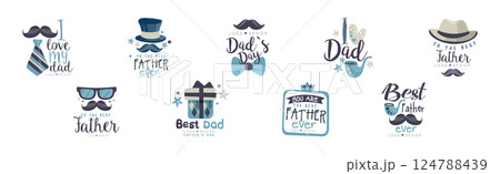 Happy Dad and Fathers Day Logo Design Vector Set Happy Dad and Fathers Day Logo Design Vector Set 124788439
