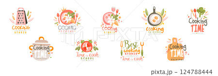 Cooking Time Logo and Label Design Vector Set 124788444