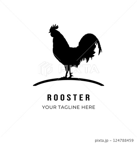 Rooster vector Illustration. Hen black silhouette for meat shop, farm. Template design Rooster vector Illustration. Hen black silhouette for meat shop, farm. Template design 124788459