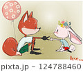 cute little foxy girl with a rabbit 124788460
