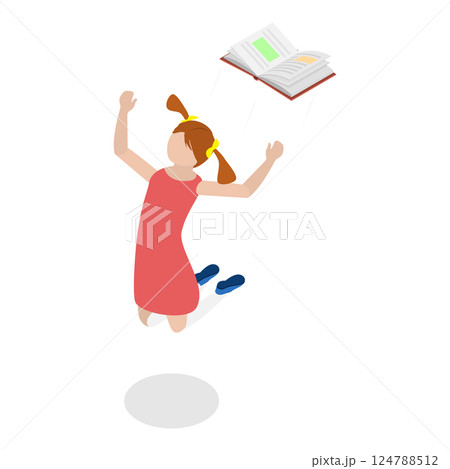 3D Isometric Flat  Illustration of Jumping Happy Kids. Item 1 124788512
