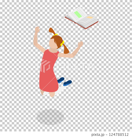 3D Isometric Flat  Illustration of Jumping Happy Kids. Item 1 124788512
