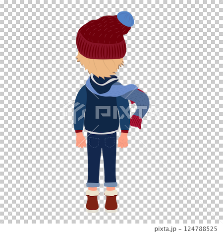 Flat  Illustration of Kid Boy Wearing Winter Clothes. Item 1 124788525