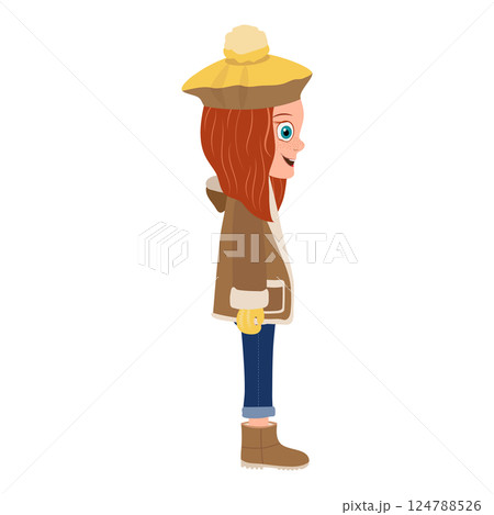 Flat  Illustration of Kid Girl Wearing Winter Clothes. Item 1 124788526