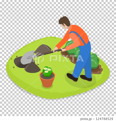 3D Isometric Flat  Set of Garden Tools And People. Item 3 124788529