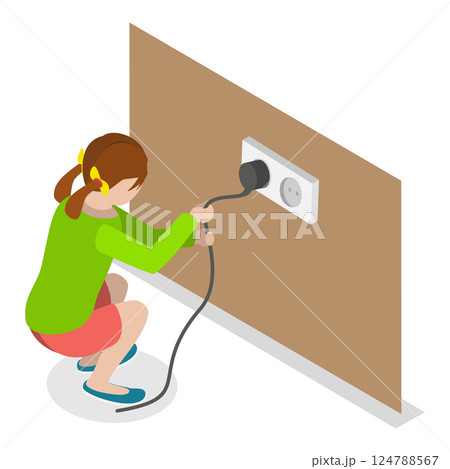 3D Isometric Flat  Illustration of Dangerous Situations With Kids. Item 3 124788567