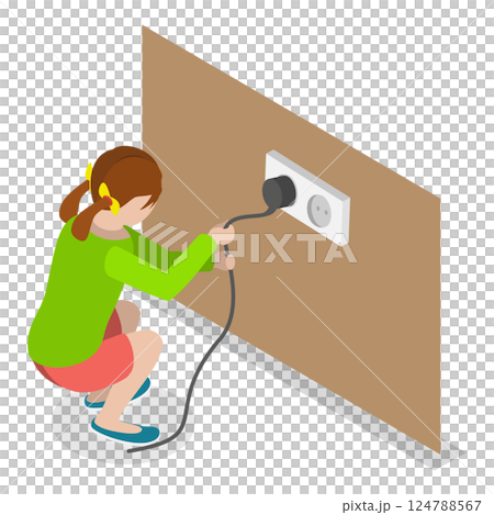 3D Isometric Flat  Illustration of Dangerous Situations With Kids. Item 3 124788567