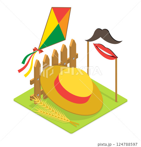 3D Isometric Flat Illustration of Festa Junina. Item 3 3D Isometric Flat Illustration of Festa Junina. Item 3 124788597