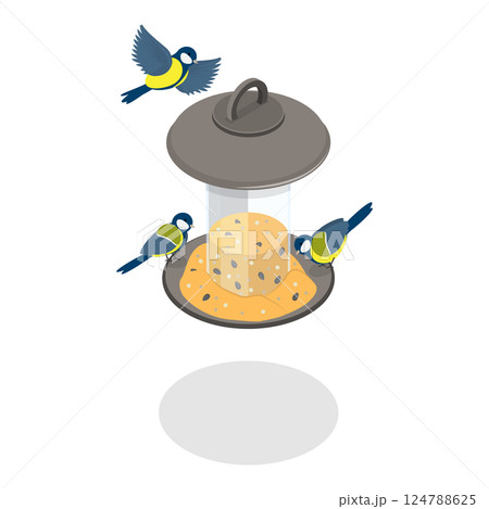3D Isometric Flat Set of Bird Feeders. Item 3 3D Isometric Flat Set of Bird Feeders. Item 3 124788625