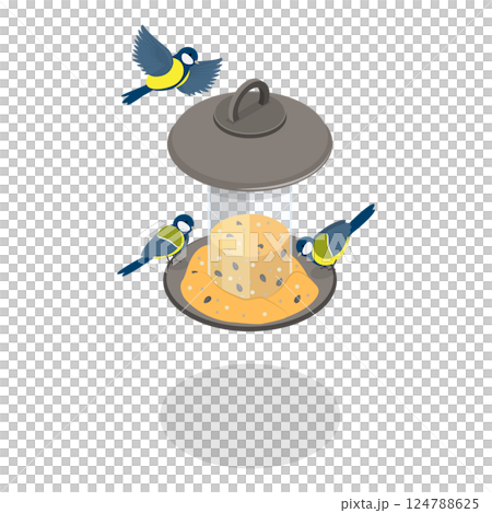 3D Isometric Flat  Set of Bird Feeders. Item 3 124788625