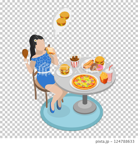 3D Isometric Flat  Illustration of Teenages Eating Disorders. Item 3 124788633