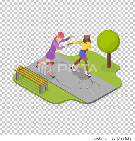 3D Isometric Flat  Illustration of Friends Activities. Item 1 124788635