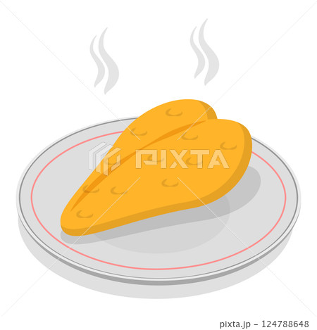 3D Isometric Flat Illustration of How To Prepare Chicken Schnitzel. Item 8 3D Isometric Flat Illustration of How To Prepare Chicken Schnitzel. Item 8 124788648