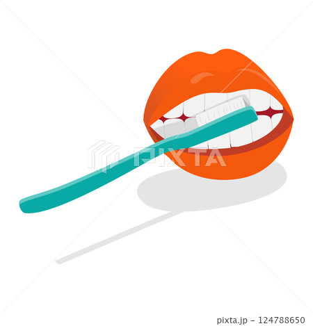 3D Isometric Flat  Illustration of Teeth Cleaning. Item 6 124788650
