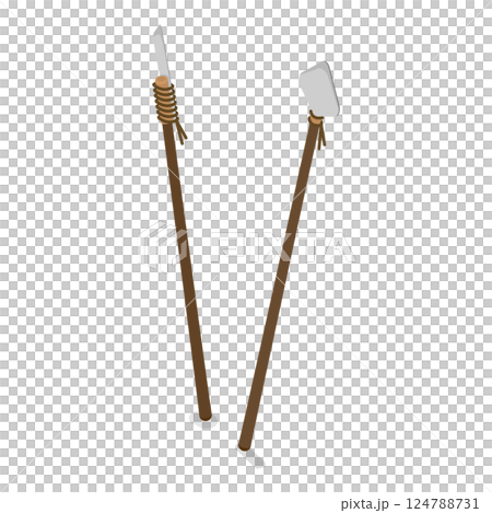 3D Isometric Flat  Set of Stone Age Tools. Item 2 124788731