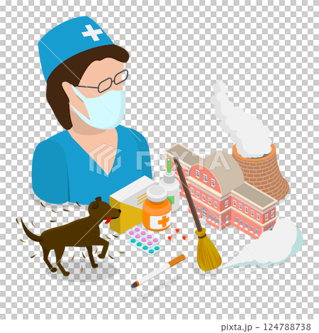 3D Isometric Flat  Illustration of Bronchial Asthma. Item 3 124788738