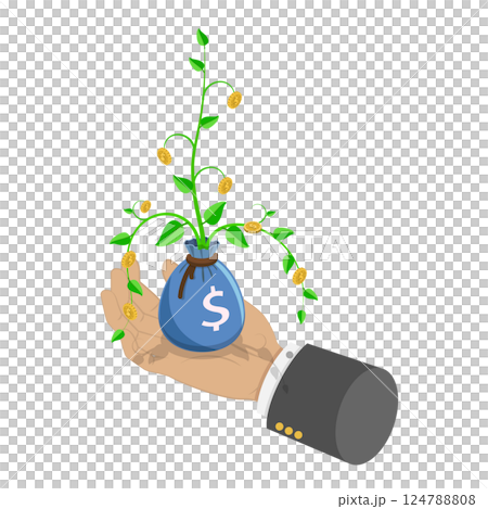 3D Isometric Flat  Illustration of Hands Holding Money in Various Forms. Item 3 124788808