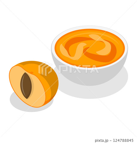 3D Isometric Flat  Set of Apricots and Elements. Item 5 124788845