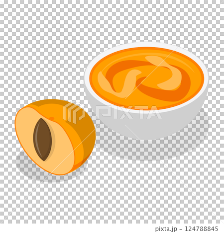 3D Isometric Flat  Set of Apricots and Elements. Item 5 124788845
