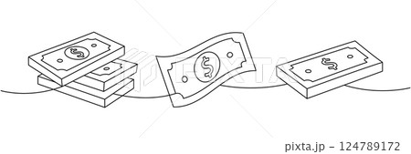 Set of dollar bills stacks one line continuous drawing. Money investment and finance. Vector illustration. 124789172
