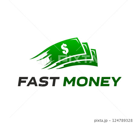 Fast money icon for quick money transfer, online payment and cash exchange, vector sign. Dollar banknotes in fast speed motion for bank pay and credit loans, crypto currency and digital wallet symbol Fast money icon for quick money transfer, online payment and cash exchange, vector sign. Dollar banknotes in fast speed motion for bank pay and credit loans, crypto currency and digital wallet symbol 124789328