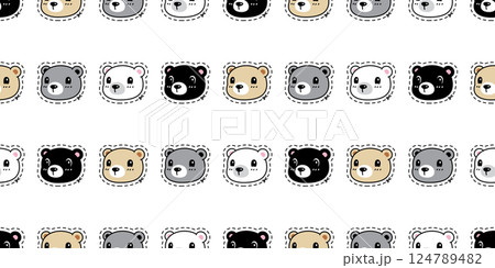 bear seamless pattern polar bear  cutting sticker dash line vector face head cartoon doodle teddy tile background gift wrapping paper repeat wallpaper scarf isolated illustration design 124789482
