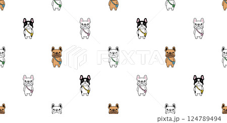 dog seamless pattern french bulldog smile bag pocket puppy cartoon doodle pet gift wrapping paper tile background repeat wallpaper illustration 124789494