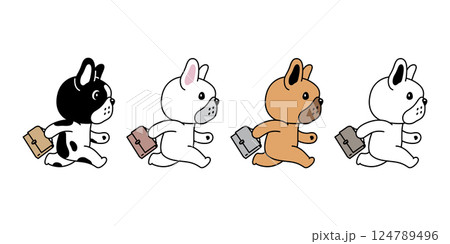 dog vector french bulldog icon running walking cartoon character document bag puppy pet doodle symbol illustration isolated design 124789496