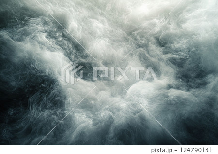 Soft gray smoke swirls gracefully against a light background 124790131