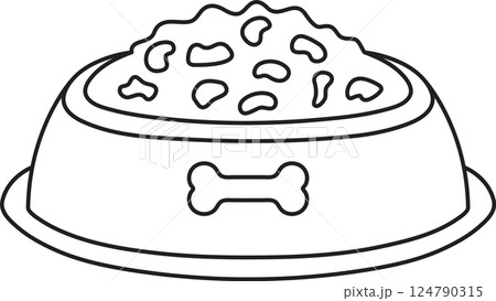 vector illustration of a full bowl of dry pet food, bone drawing, simple linear icons, doodle and sketch style, hand-drawn, isolated on a white background vector illustration of a full bowl of dry pet food, bone drawing, simple linear icons, doodle and sketch style, hand-drawn, isolated on a white background 124790315