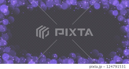 Purple bokeh with stars and sparkles, shiny overlay decoration isolated on grey background. 124791531