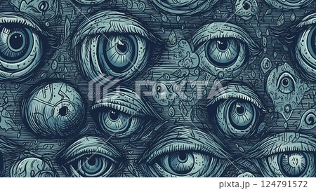 Detailed Eye Pattern Illustration, Surreal and Observing, Macabre Themed Artwork, Seamless Pattern 124791572
